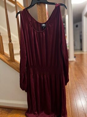 bobeau Burgundy Long Sleeve Smocked Waist Dress